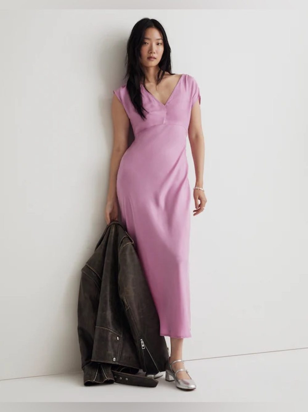 MADEWELL NWT $128 Light Petunia Wide V-Neck Midi Dress Size 00